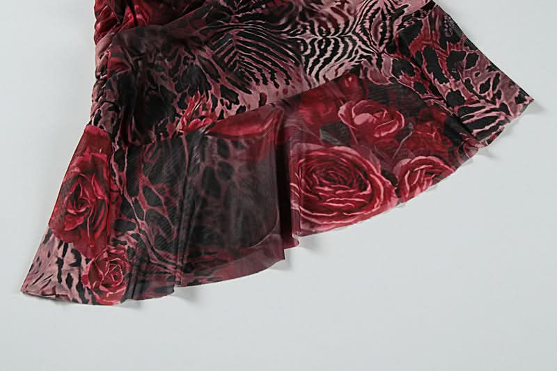 Long sleeve contrast mesh ruffle mini dress | Festival Outfits Women