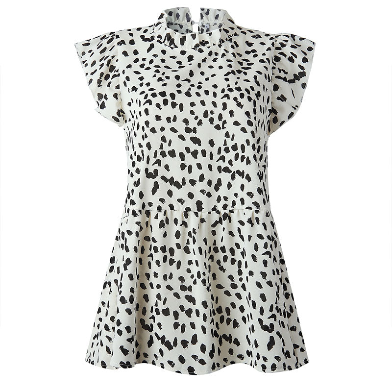 Casual Women Fashion Polka Dot Print Ruffled Sleeveless Loose Blouse