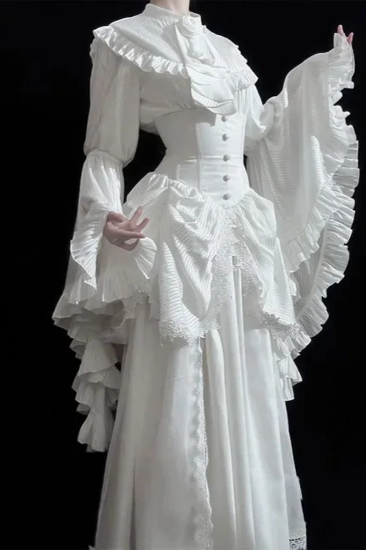 Gothic Light Lolita Long Flying Sleeve Vintage Blouse & Skirt Two Piece Set