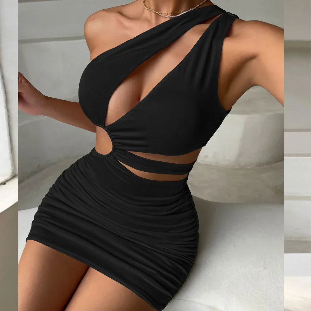 DressBetty - 2024 Summer White One Shoulder Mini Dress Cut Out Bodycon