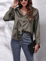 Women's Loose Collar Satin Blouse with Buttons | Ideal for Spring/Summer
