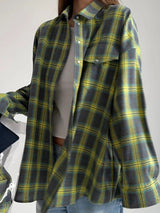 Women's Casual Oversized Plaid Blouse with Clasp Buttons | Great for Casual Days