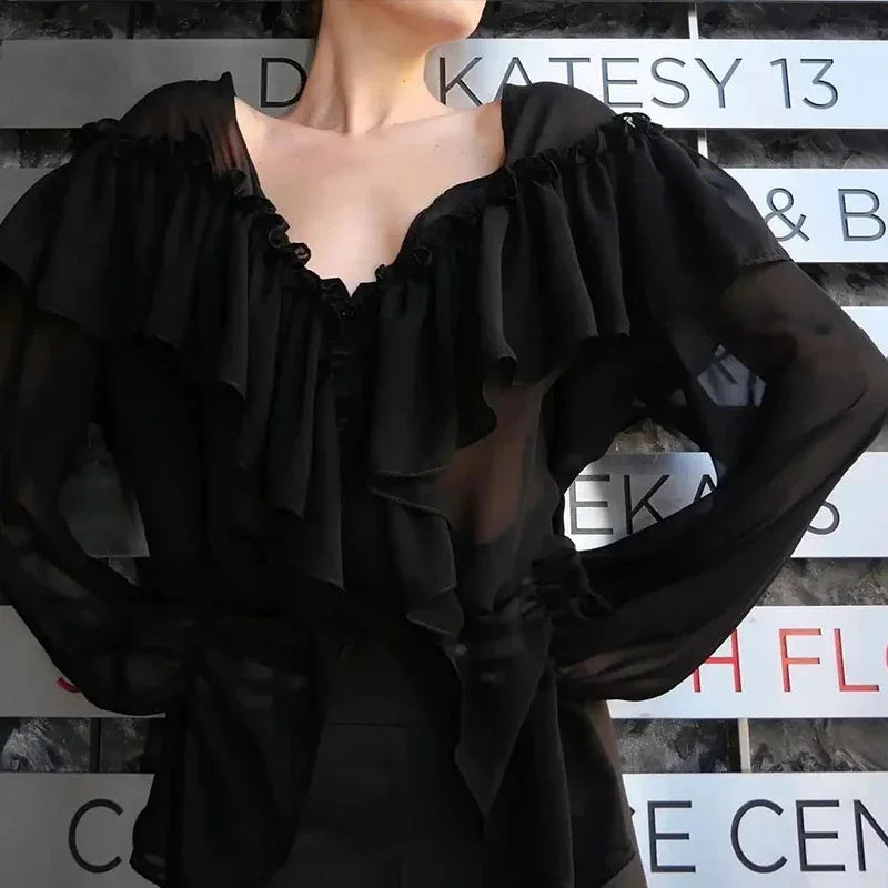 Sheer Chiffon Ruffle Blouse