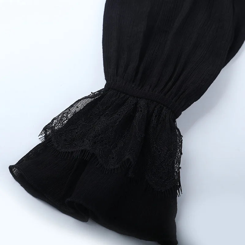 Embroidered Mesh Flare Sleeve Blouse