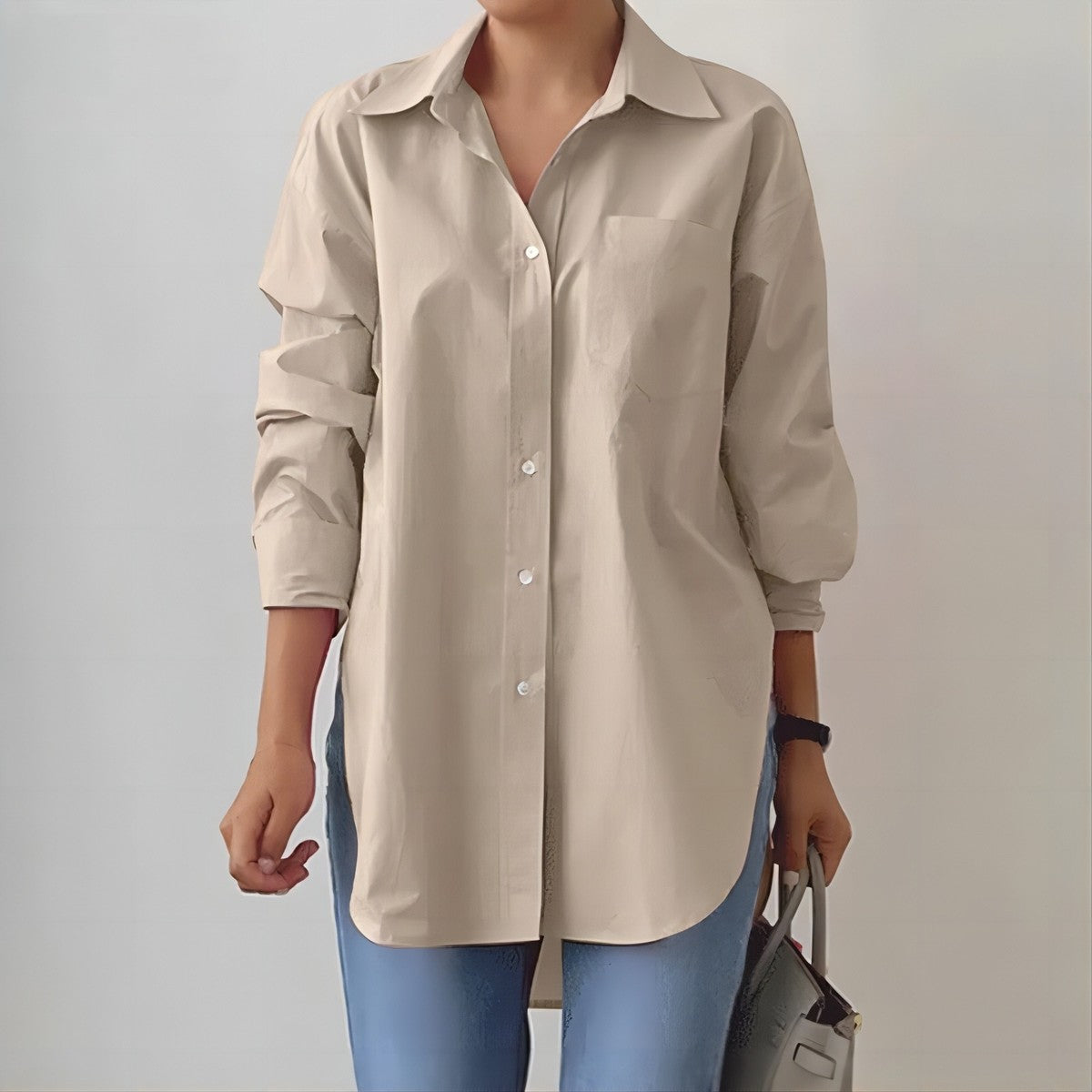 Women Casual Simple Solid Color Lapel Long Sleeve Single Breasted Split Blouse