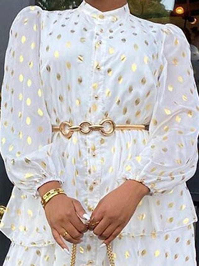 A Line Dress Church Dress Midi Dress White Long Sleeve Pure Color Ruffle Summer Spring Crew Neck Party Winter Dress Fall Dress S M L XL XXL 3XL for Women