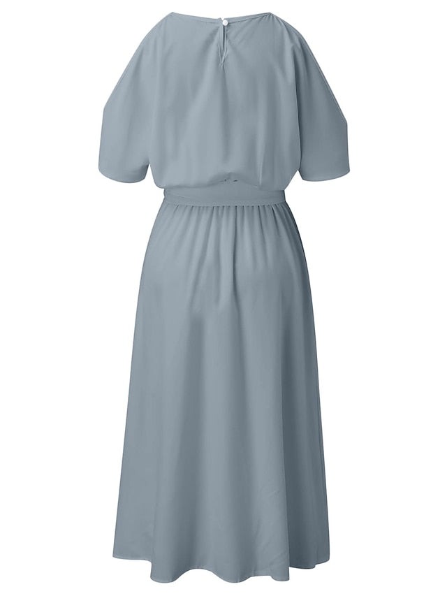 A Line Dress Midi Dress White Black Gray Sleeveless Pure Color Split Spring Summer cold shoulder Personalized Stylish Elegant Loose S M L XL XXL for Women