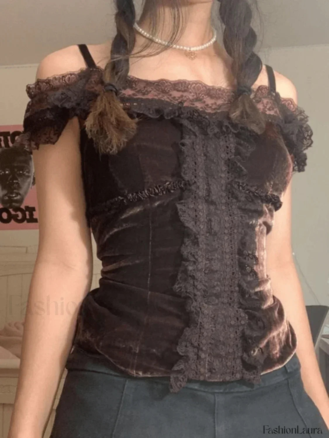 Lace Paneled Bardot Blouse