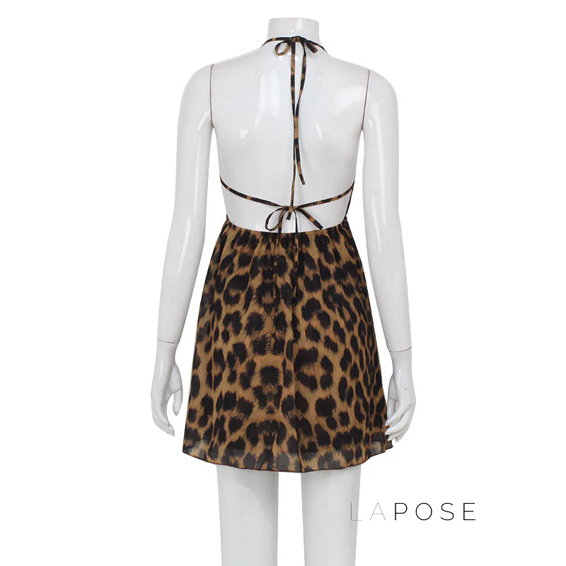 Lucy Halter Leopard Mini Dress