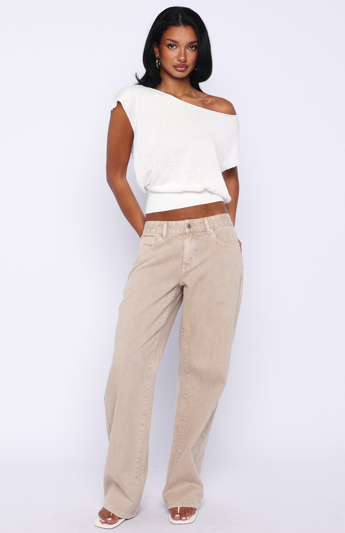 Can't Change My Mind Off Shoulder Cinched Top Off White