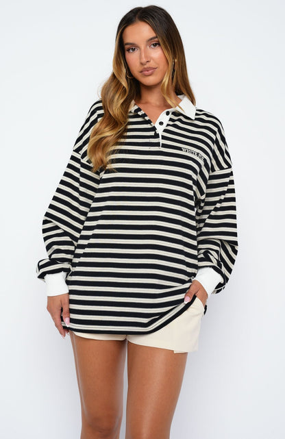 Out Again Long Sleeve Rugby Shirt Black/Grey Stripe