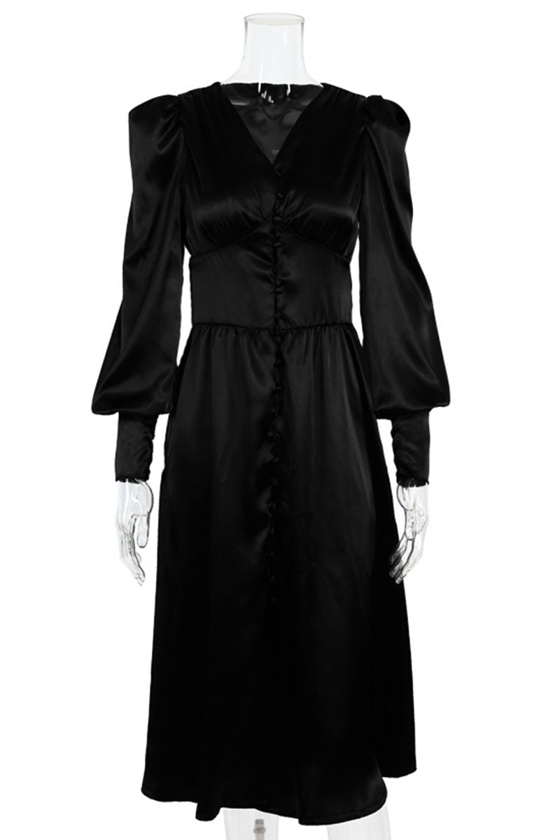 Fashion Street Solid Patchwork V Neck A Line Dresses(6 Colors)