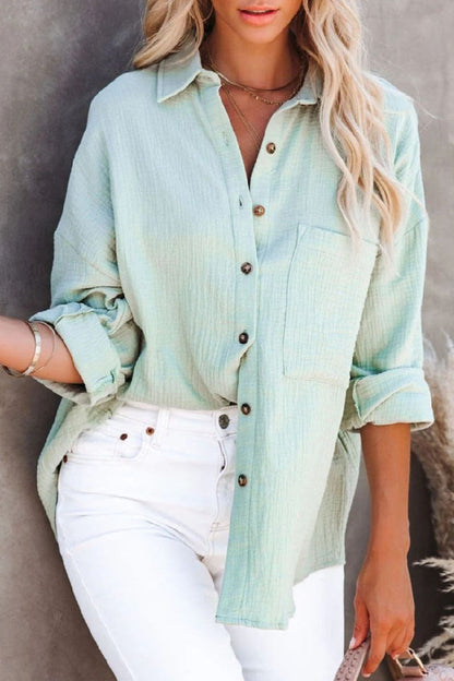 Casual Solid Split Joint Turndown Collar Tops(7 Colors)