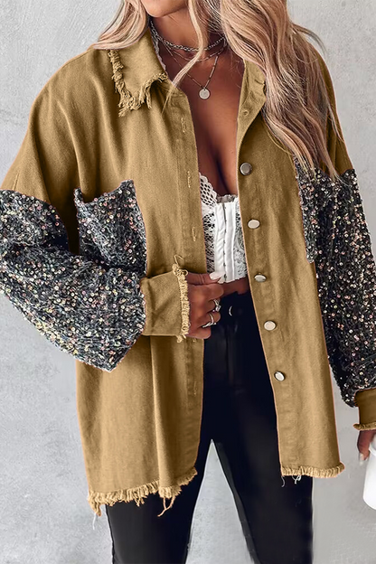 Casual Solid Sequins Pocket Turndown Collar Blouses(4 Colors)