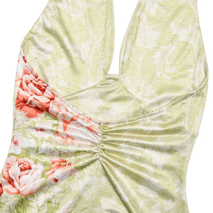 Slit ruffle flower print halter ruched mini dress  | Festival Outfits Women