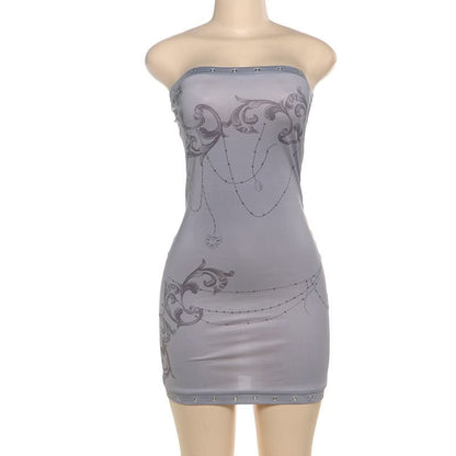 Print hollow out backless tube cut out mini dress  | Festival Outfits Women