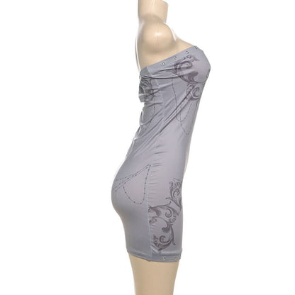 Print hollow out backless tube cut out mini dress  | Festival Outfits Women
