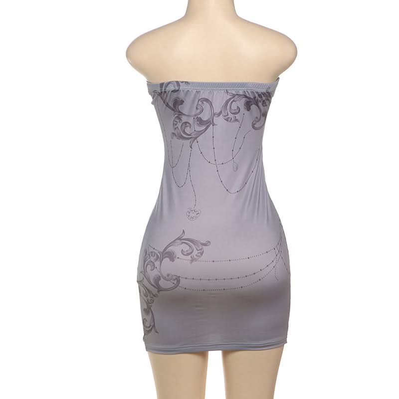 Print hollow out backless tube cut out mini dress  | Festival Outfits Women