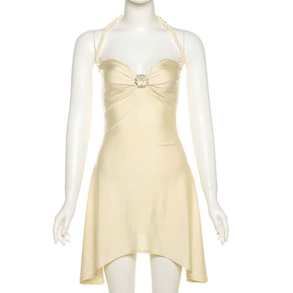 Halter sweetheart neck shell applique mini dress  | Festival Outfits Women