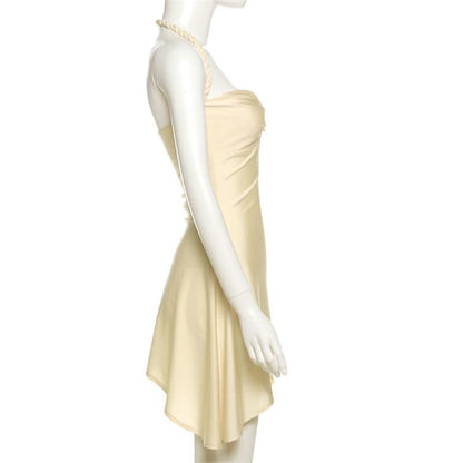 Halter sweetheart neck shell applique mini dress  | Festival Outfits Women