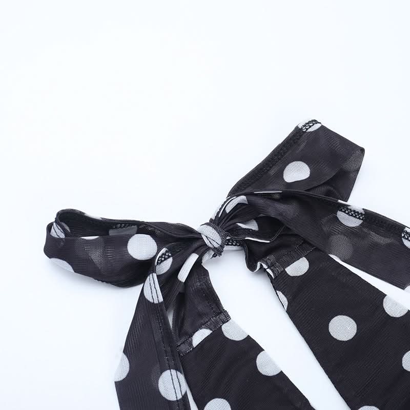 Polka dot halter ruched v neck self tie mini dress  | Festival Outfits Women