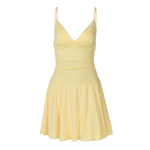 V neck ruched backless cami solid mini dress  | Festival Outfits Women