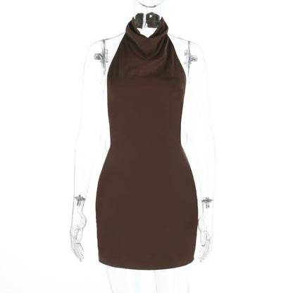 Halter button backless solid mini dress  | Festival Outfits Women