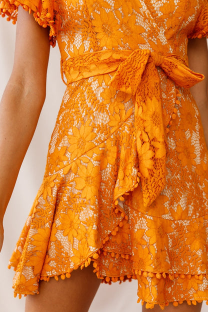 Cami Angel Sleeve Faux Wrap Dress Orange Sunset