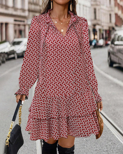 Women's Casual Long Sleeve Patterned Midi Dress | Ideal for Spring/Summer