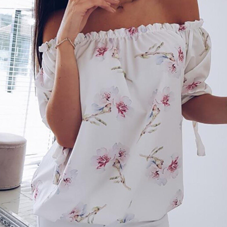 S-XL Women Casual Off-the-shoulder Floral Print Blouse