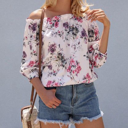 S-XL Women Casual Off-the-shoulder Floral Print Blouse