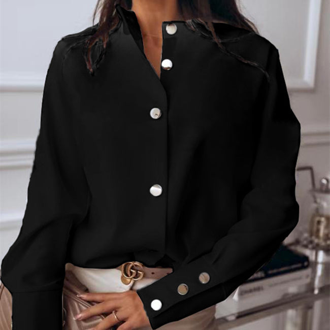 S-3XL Women Casual Single-breasted Plain Blouse