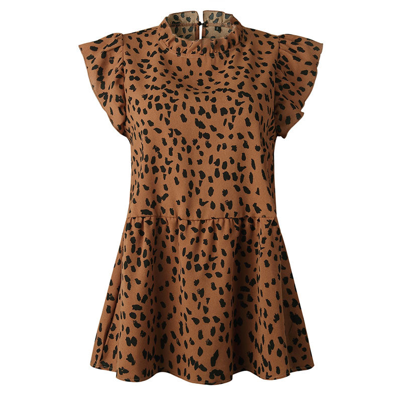 Casual Women Fashion Polka Dot Print Ruffled Sleeveless Loose Blouse