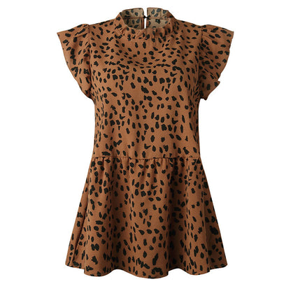 Casual Women Fashion Polka Dot Print Ruffled Sleeveless Loose Blouse