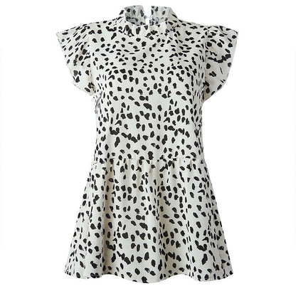 Casual Women Fashion Polka Dot Print Ruffled Sleeveless Loose Blouse