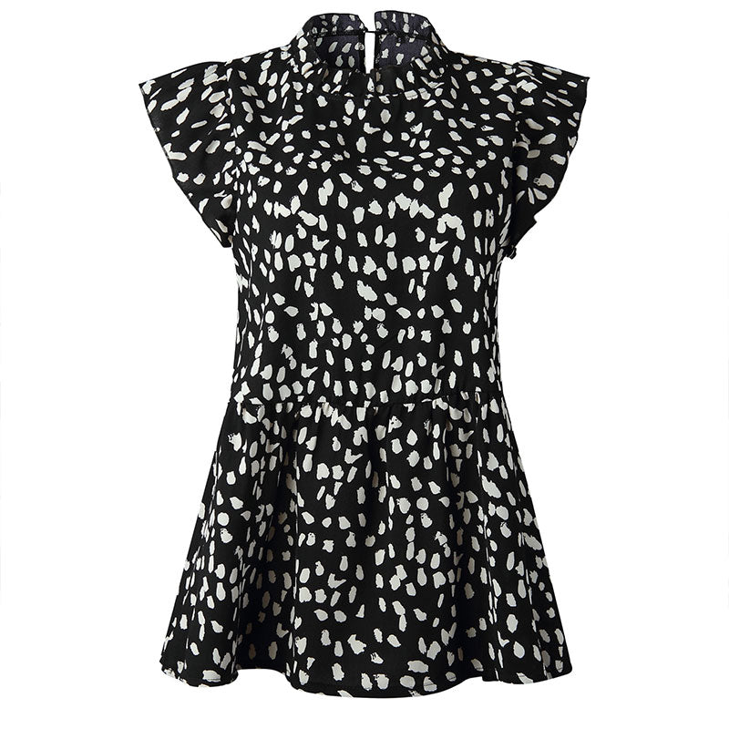 Casual Women Fashion Polka Dot Print Ruffled Sleeveless Loose Blouse