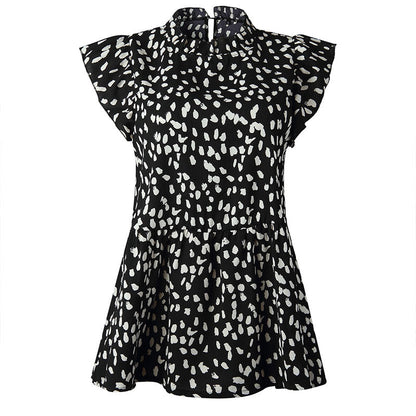 Casual Women Fashion Polka Dot Print Ruffled Sleeveless Loose Blouse
