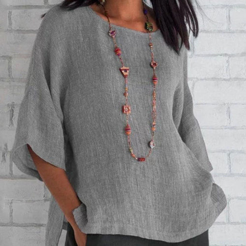 S-5XL Women Casual Solid Color Round Neck Blouse