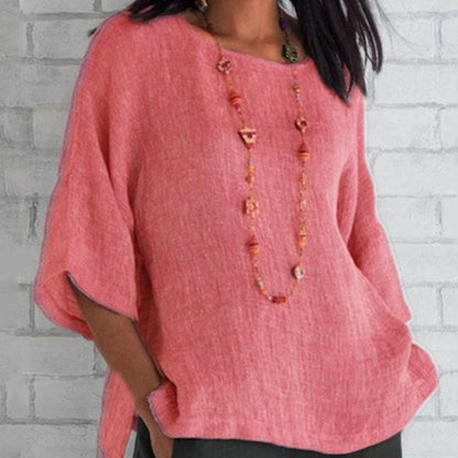 S-5XL Women Casual Solid Color Round Neck Blouse