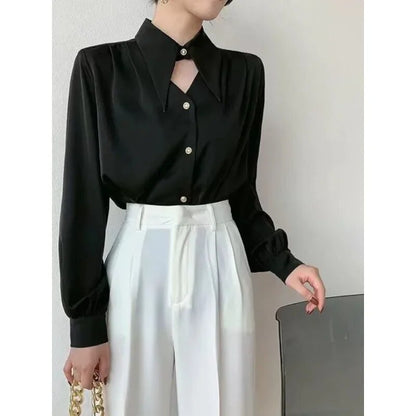 Women's Stylish Turn Down Collar Cut Out Blouse with Buttons | Ideal for Spring/Summer