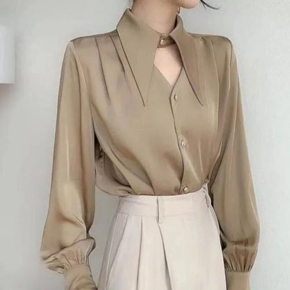 Women's Stylish Turn Down Collar Cut Out Blouse with Buttons | Ideal for Spring/Summer