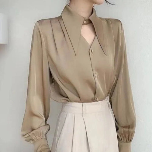 Women's Stylish Turn Down Collar Cut Out Blouse with Buttons | Ideal for Spring/Summer
