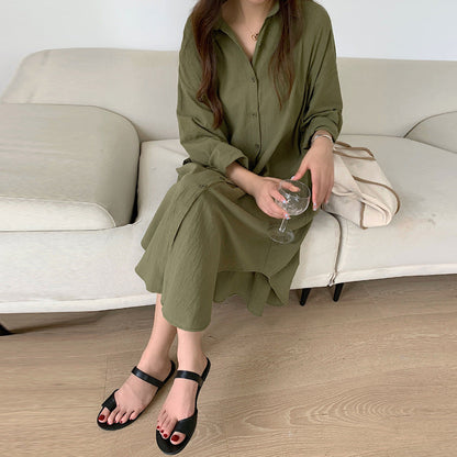 Women Casual Spring Loose Single-breasted Lapel Solid Color Blouse