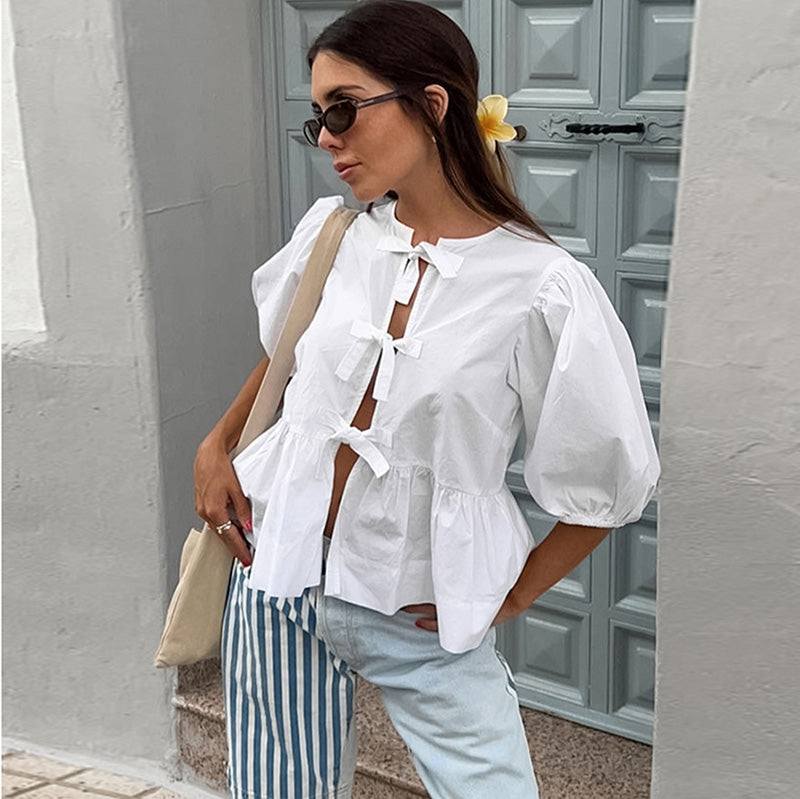 Women Sweet Casual Strap Stripe Blouses