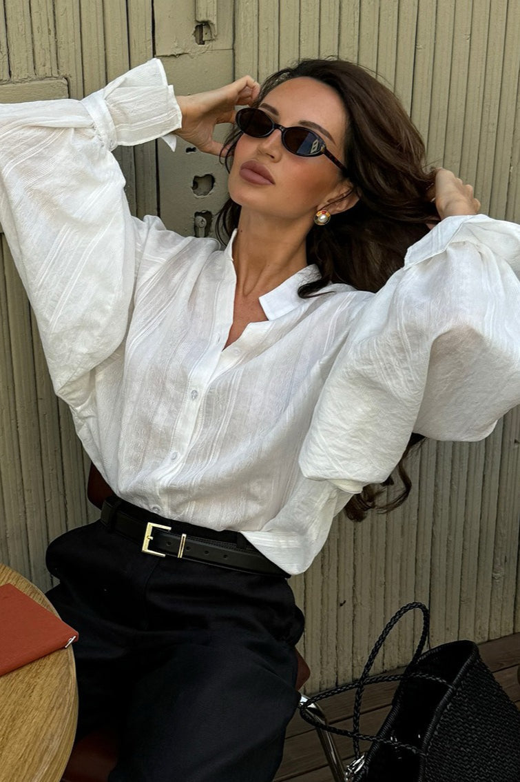 Stand-Collar Loose Long-Sleeve Shirt Blouse