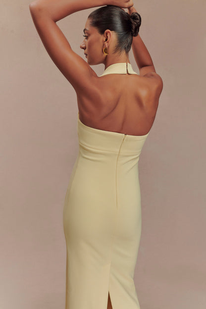 Amelita Suiting Halter Midi Dress - Pale Lemon