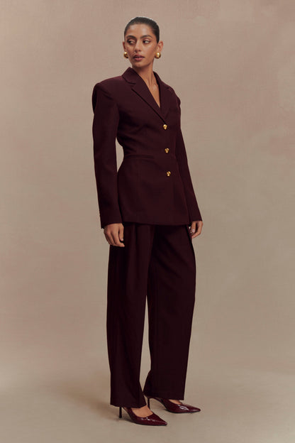 Penelope Pleated High Waisted Pants - Mahogany