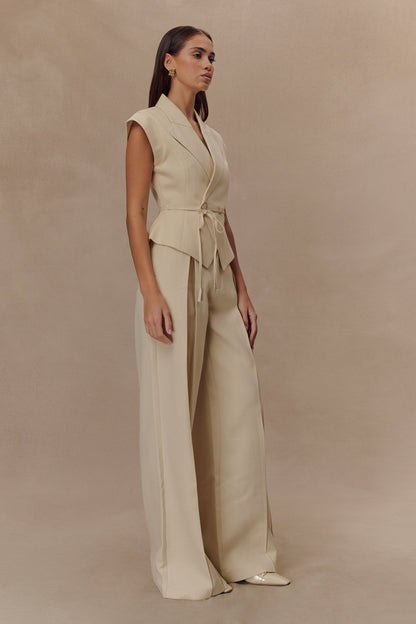 Andina Shortsleeve Linen Top - Natural Beige