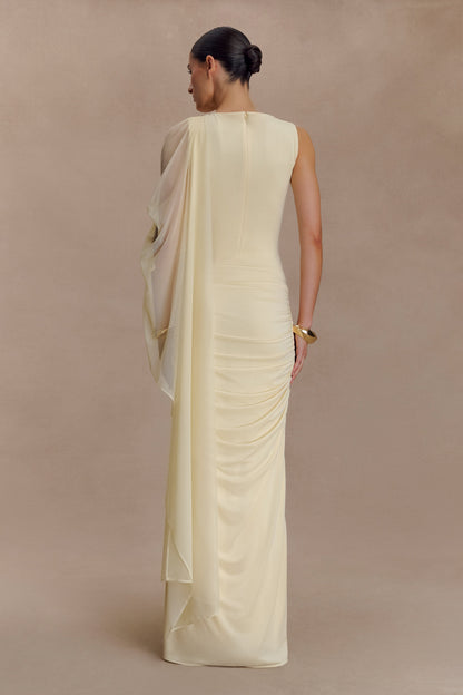 Amandine Ruched Slinky Maxi Dress - Lemon