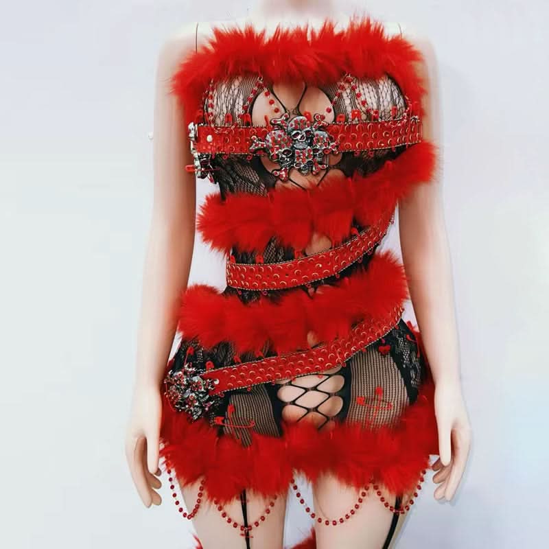 Hollow out fluffy lace beaded cut out mini dress  | Festival Outfits Women